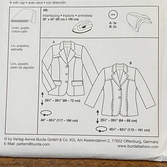 Burda sewing pattern #7668 blazer sports jacket UNCUT plus size US 18-34 - Picture 5 of 6